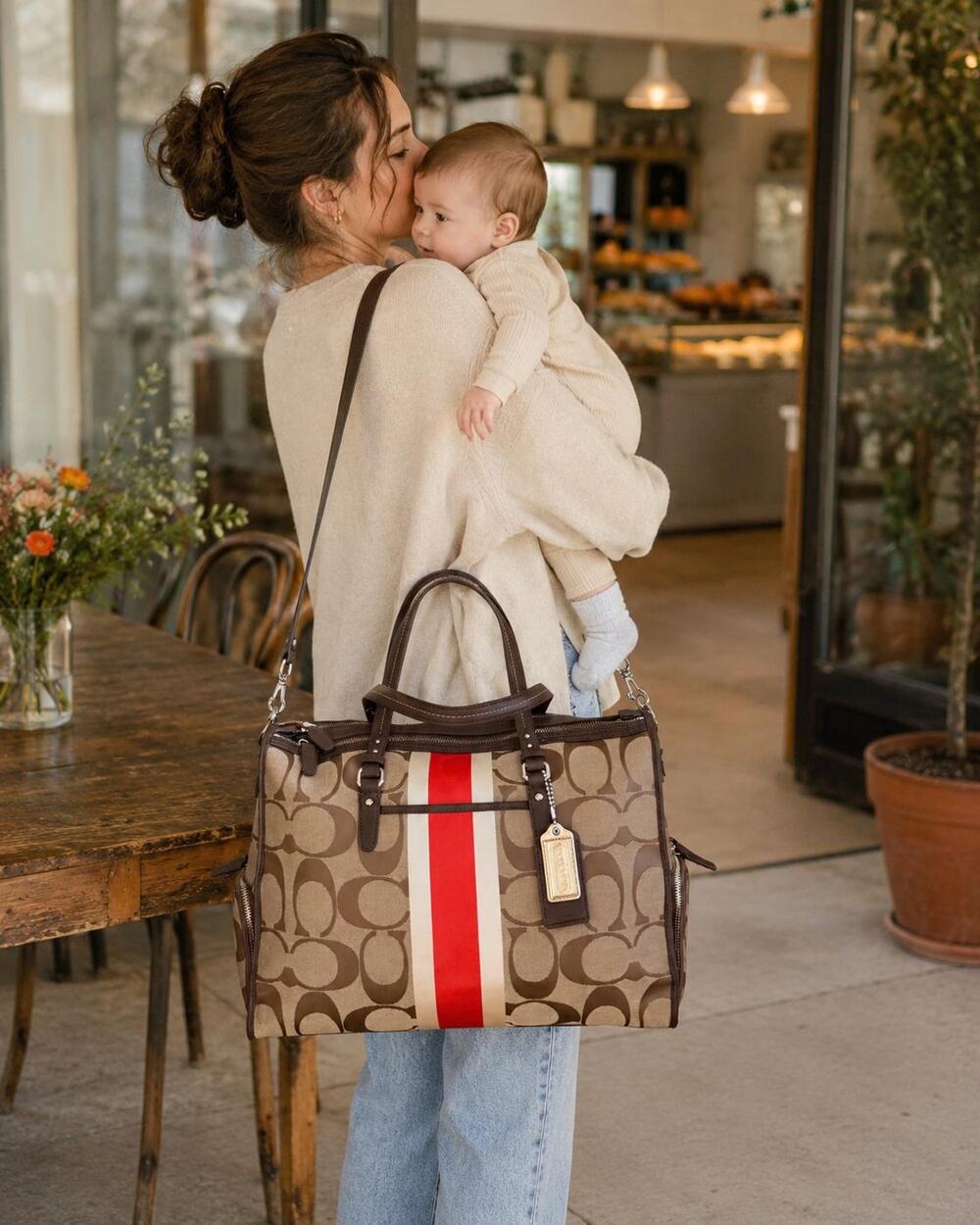 Vtg coach Large baby diaper bag canvas/ leather brown tote shoulder bag 22364